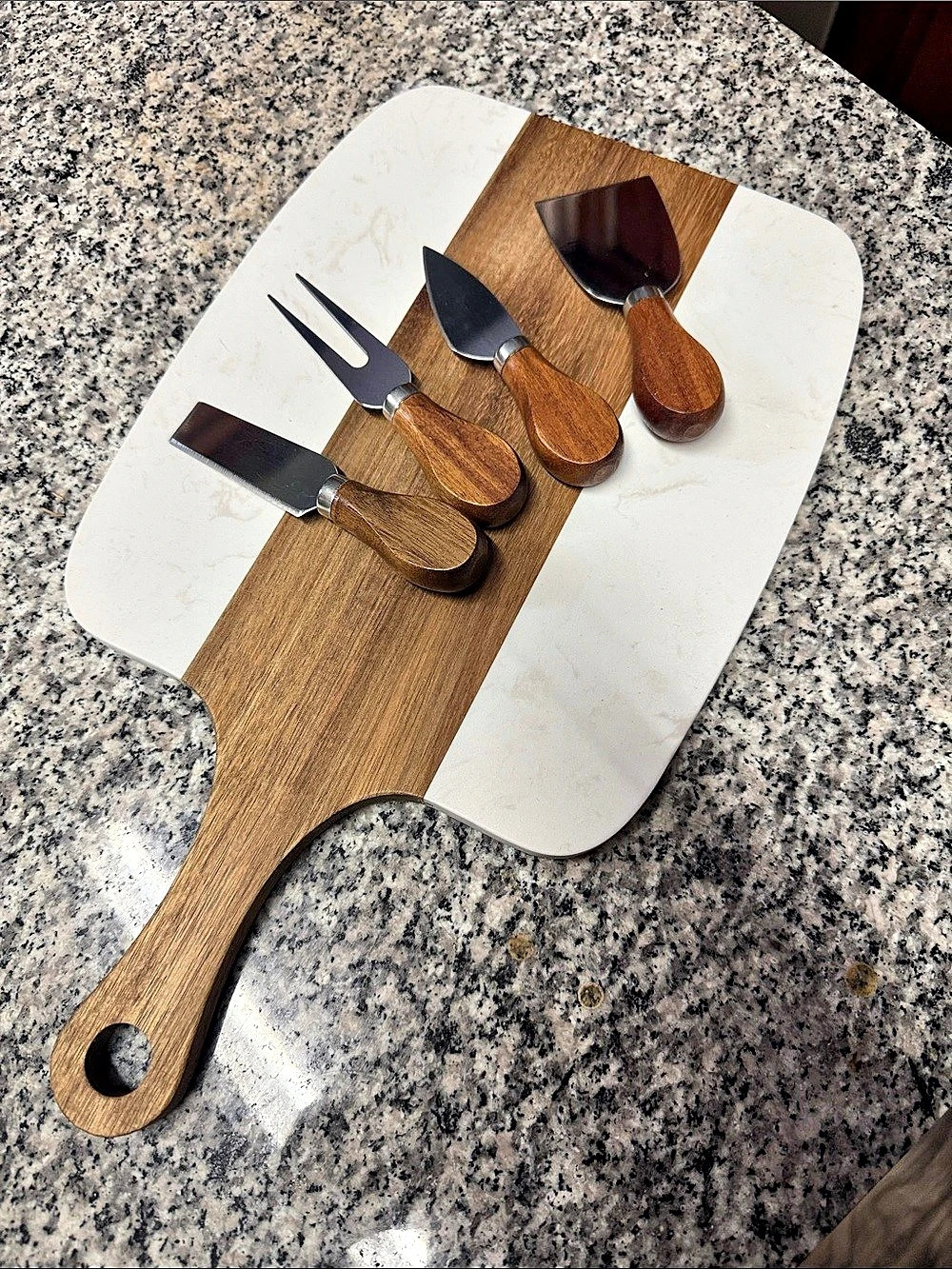 Cheese Board & Utensil Set Brown & White
